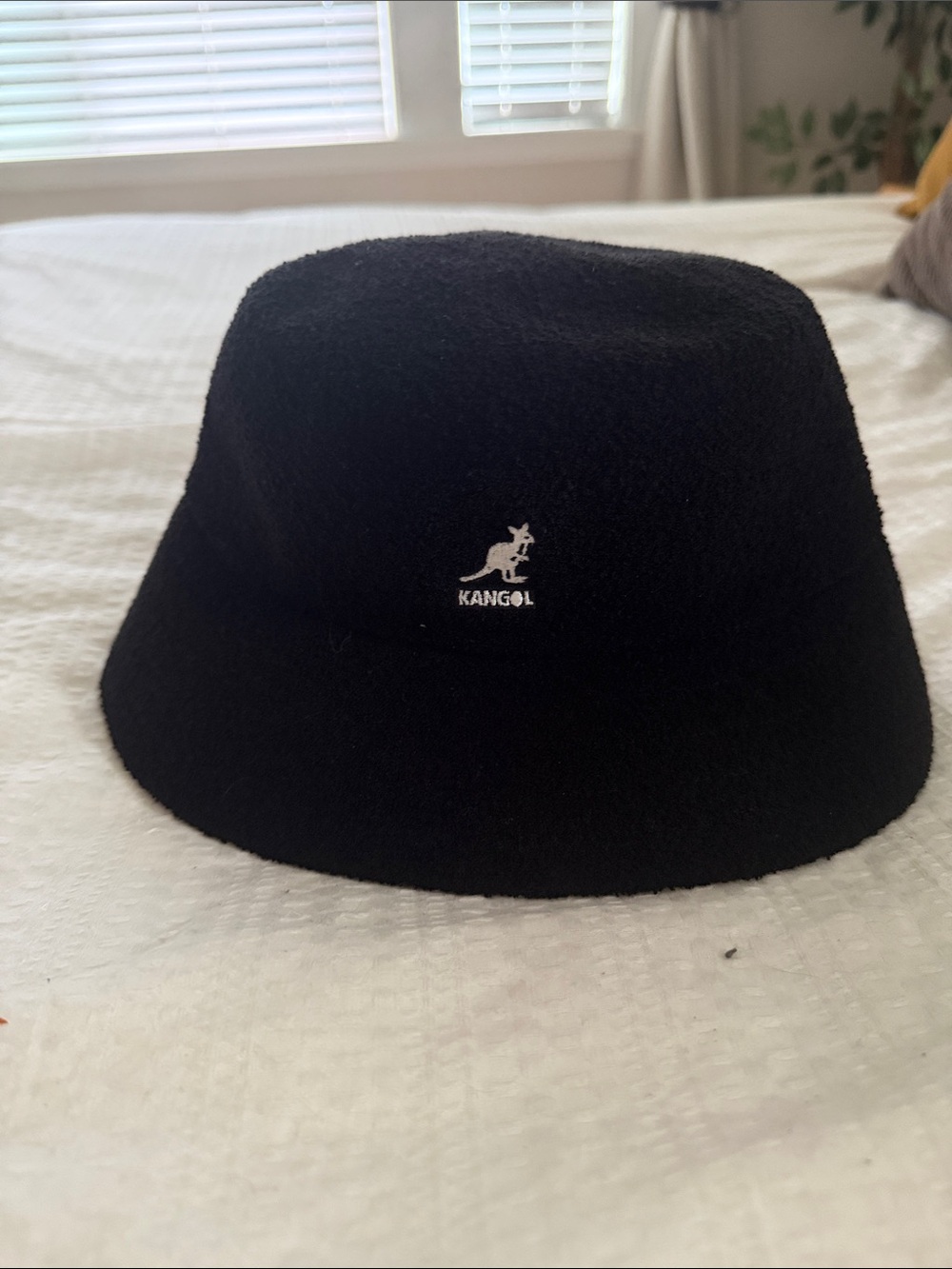 Kangol Kids Black Wool Bucket Hat with White Logo